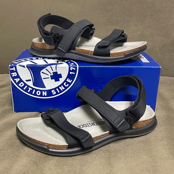 Sahara Birko-Flor Futura Black in 2020 | Two strap sandals, Black wedge shoes, Birkenstock